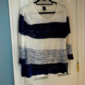 Blue and white striped acrylic/cottom sweater